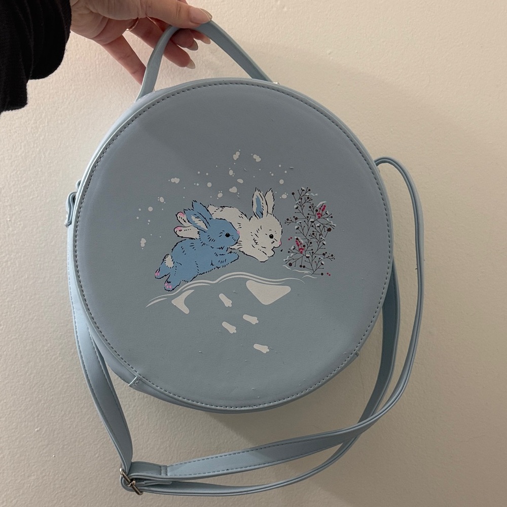 Collectif Snowy Rabbit Hatbox Style Pale Blue Large Crossbody Bag